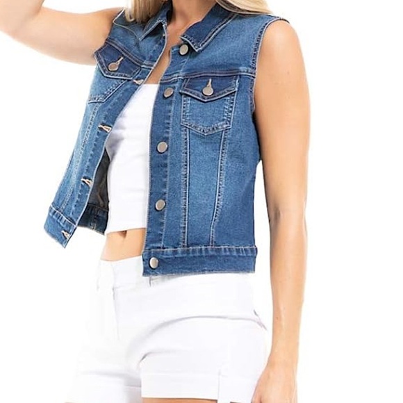 Mudd Classic Denim Vest Distressed Button Flap Pockets Button Tab Hem Size Small - Picture 6 of 14